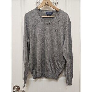 ​Polo Ralph Lauren Washable Merino Wool V-Neck Sweater Mens Large Gray Pony
